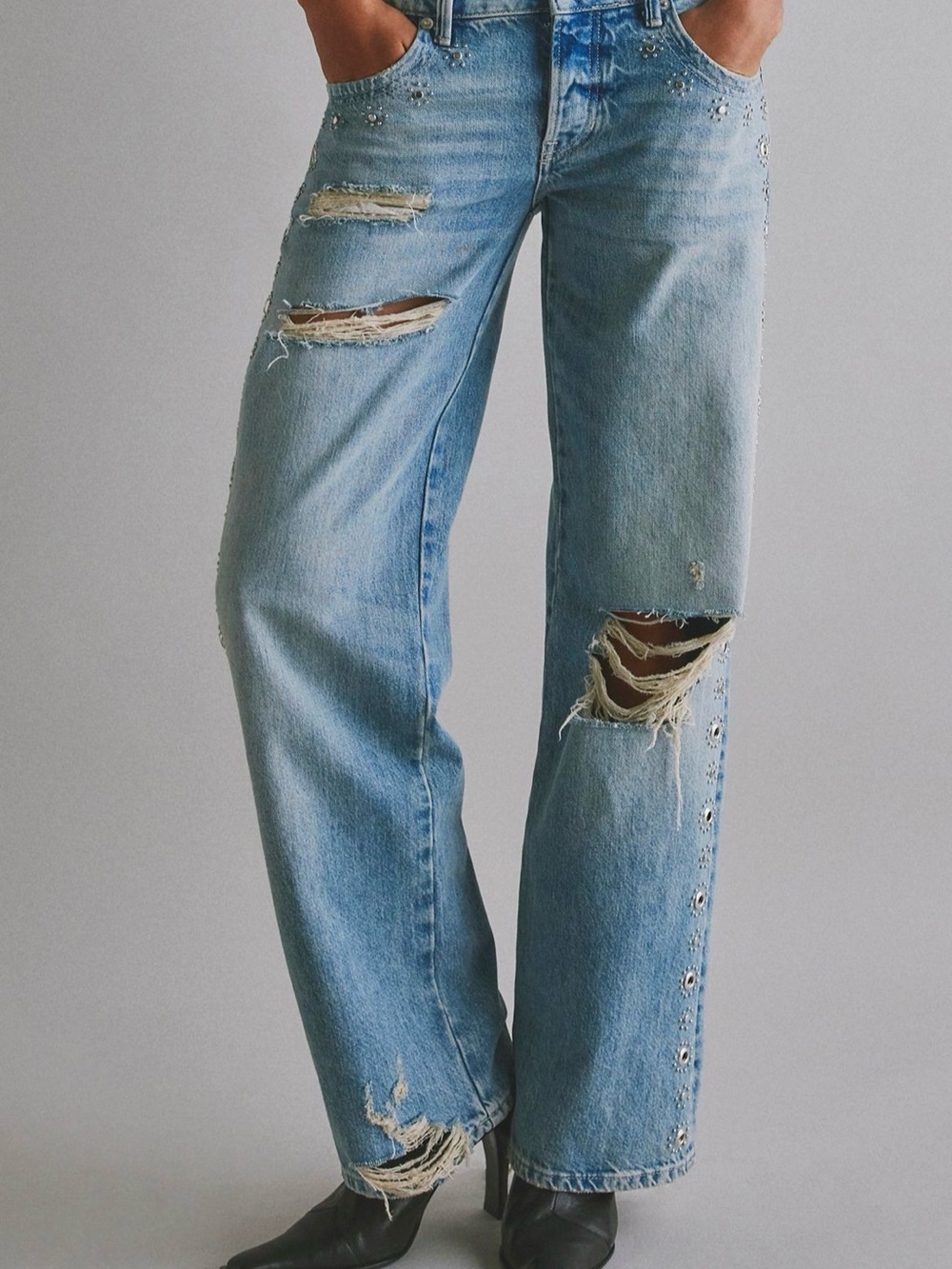 Free People Tennessee Low Rise Boyfriend Studded Jeans